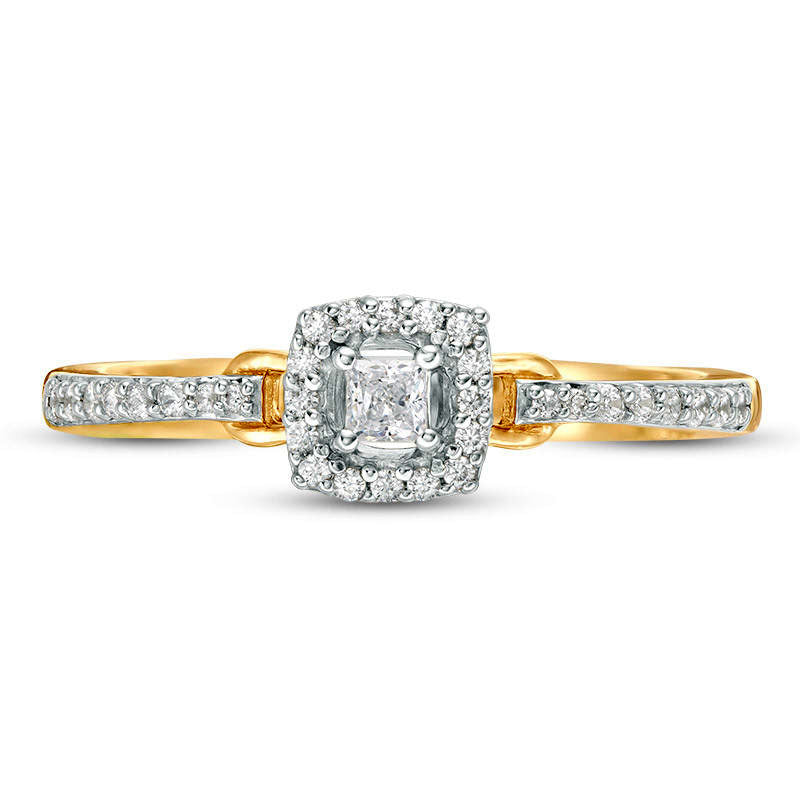 Engravable 0.20 CT. T.W. Princess-Cut Natural Diamond Frame Buckle Promise Ring in Solid 10K White, Yellow or Rose Gold (1 Line)