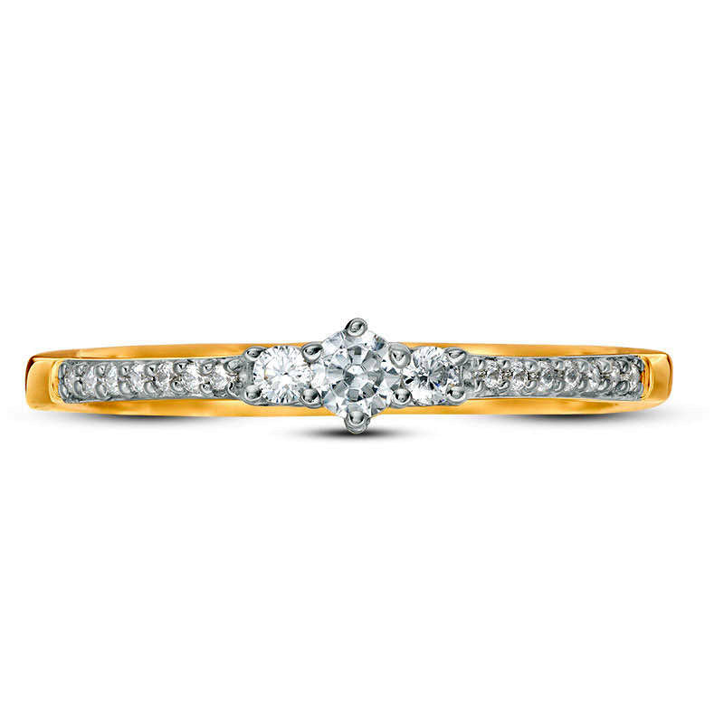 Engravable 0.13 CT. T.W. Natural Diamond Three Stone Promise Ring in Solid 10K White, Yellow or Rose Gold (1 Line)