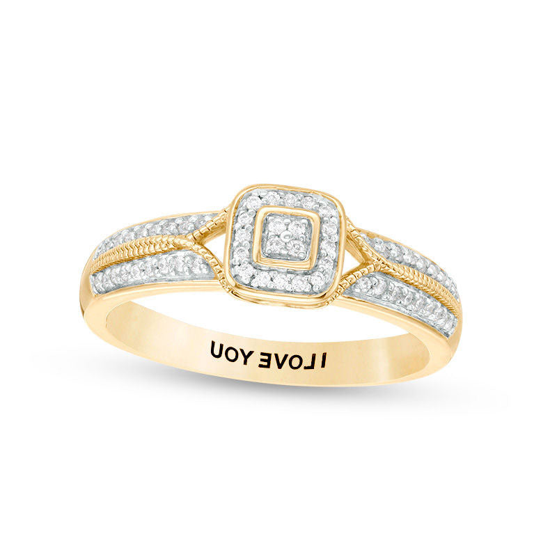 Engravable 0.10 CT. T.W. Natural Diamond Antique Vintage-Style Promise Ring in Solid 10K White, Yellow or Rose Gold (1 Line)