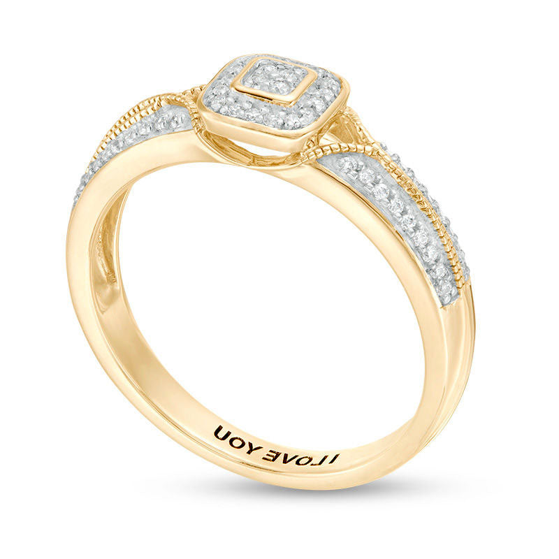 Engravable 0.10 CT. T.W. Natural Diamond Antique Vintage-Style Promise Ring in Solid 10K White, Yellow or Rose Gold (1 Line)