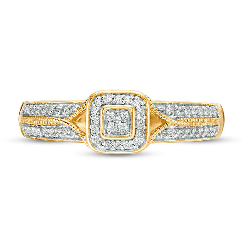 Engravable 0.10 CT. T.W. Natural Diamond Antique Vintage-Style Promise Ring in Solid 10K White, Yellow or Rose Gold (1 Line)