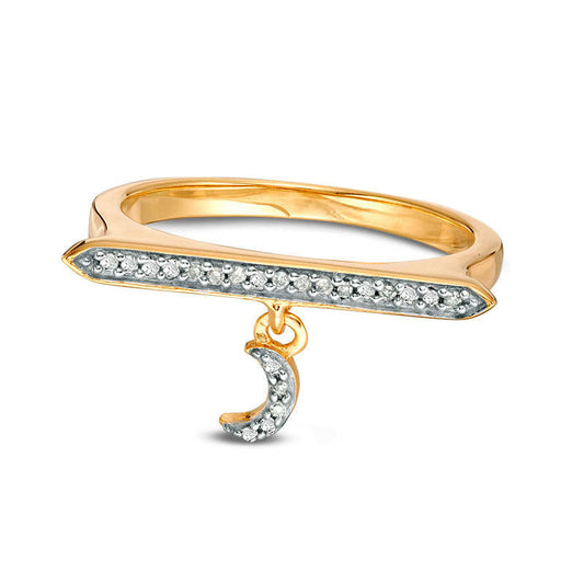 0.10 CT. T.W. Natural Diamond Bar and Crescent Moon Charm Ring in Sterling Silver with Solid 14K Gold Plate