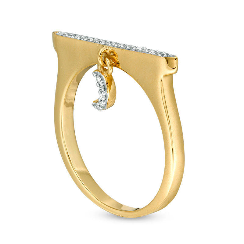 0.10 CT. T.W. Natural Diamond Bar and Crescent Moon Charm Ring in Sterling Silver with Solid 14K Gold Plate