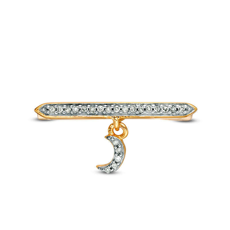 0.10 CT. T.W. Natural Diamond Bar and Crescent Moon Charm Ring in Sterling Silver with Solid 14K Gold Plate