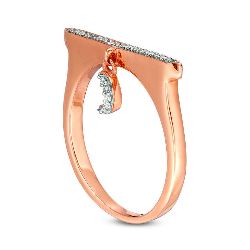 0.10 CT. T.W. Natural Diamond Bar and Crescent Moon Charm Ring in Sterling Silver with Solid 14K Rose Gold Plate