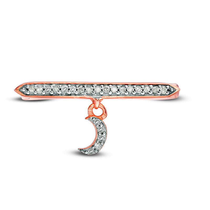 0.10 CT. T.W. Natural Diamond Bar and Crescent Moon Charm Ring in Sterling Silver with Solid 14K Rose Gold Plate