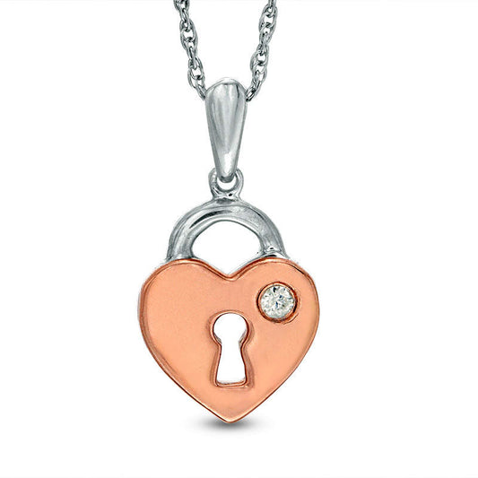 Natural Clarity Enhanced Accent Solitaire Heart Pendant in Sterling Silver and 10K Rose Gold