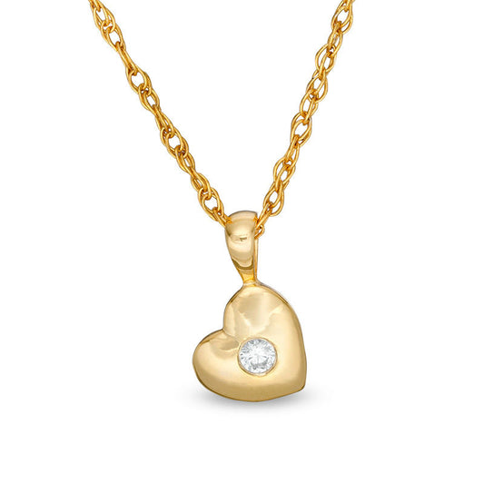 Natural Clarity Enhanced Accent Solitaire Tilted Heart Pendant in 10K Yellow Gold