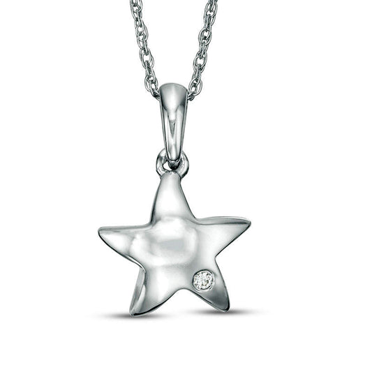 Natural Diamond Accent Solitaire Sculpted Star Pendant in Sterling Silver