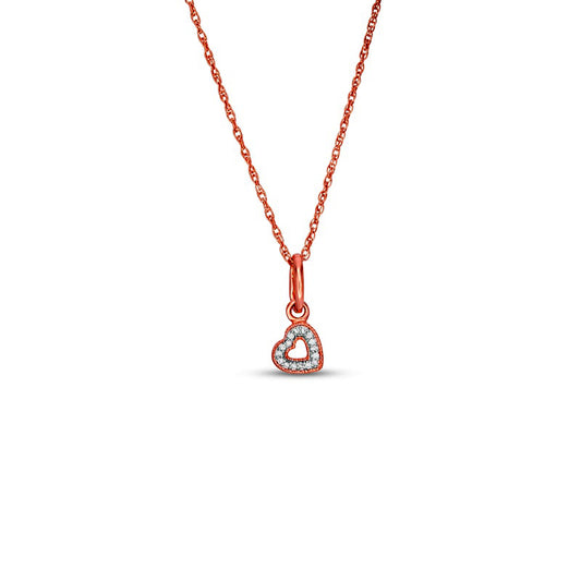 Natural Diamond Accent Tilted Heart Outline Antique Vintage-Style Pendant in 10K Rose Gold