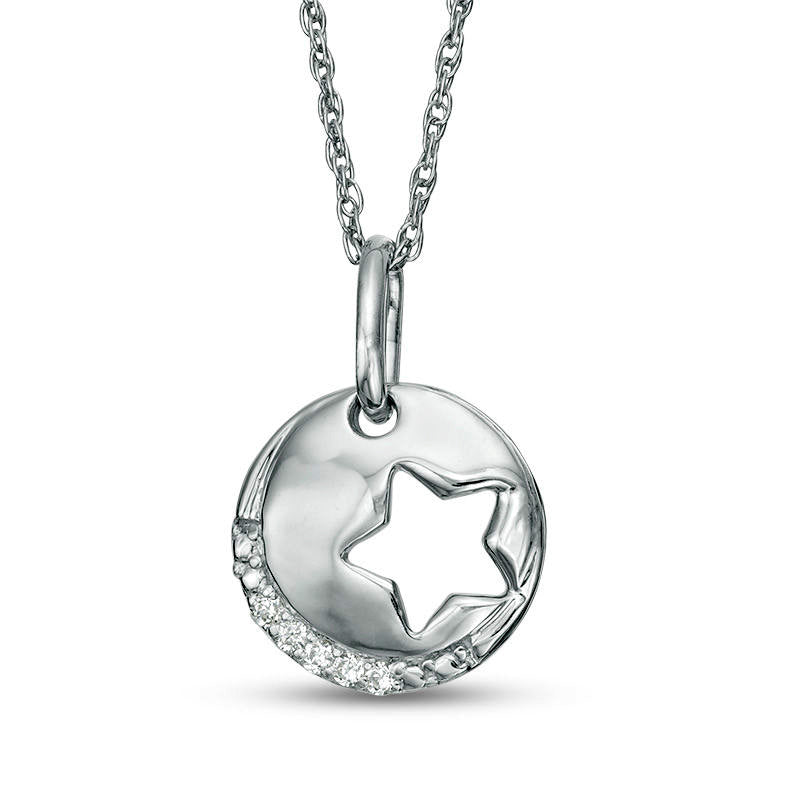 Natural Diamond Accent Star Cutout Circle Pendant in Sterling Silver