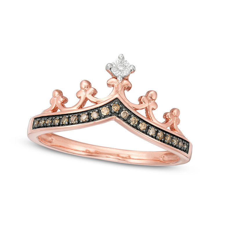 0.10 CT. T.W. Champagne and White Natural Diamond Crown Ring in Solid 10K Rose Gold