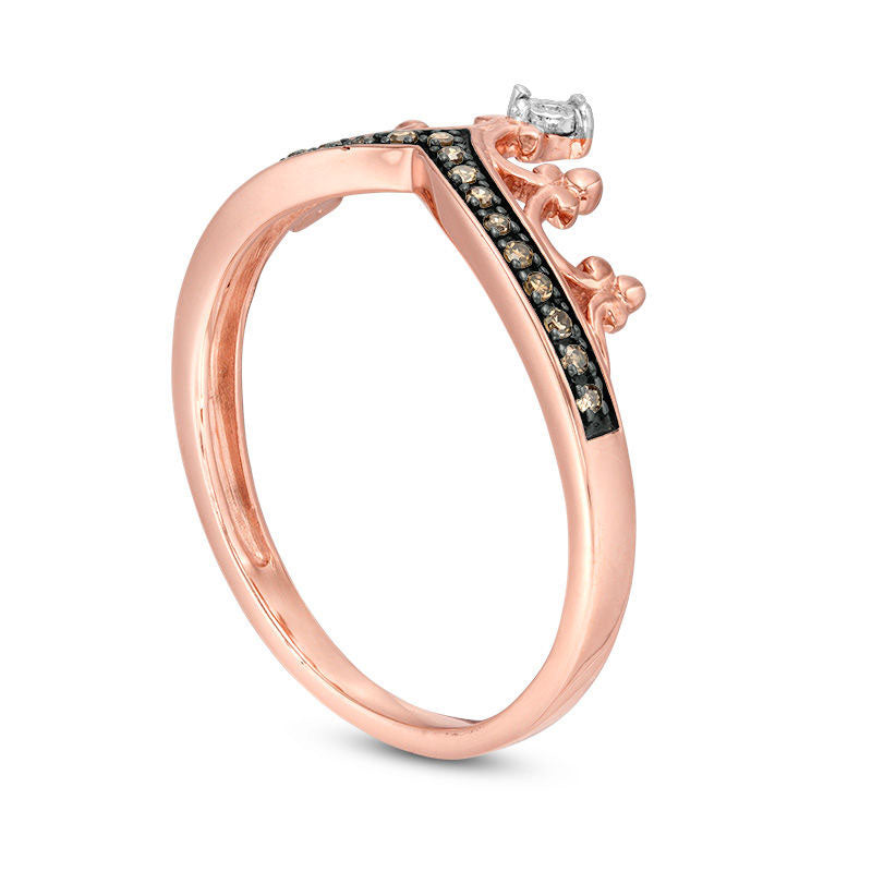 0.10 CT. T.W. Champagne and White Natural Diamond Crown Ring in Solid 10K Rose Gold