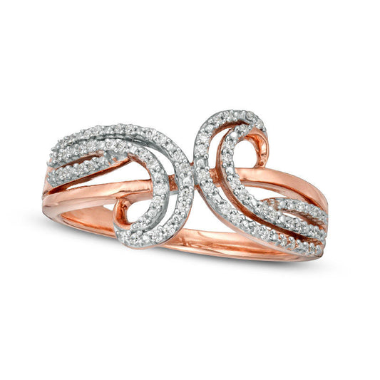 0.17 CT. T.W. Natural Diamond Double Row Bypass Ring in Sterling Silver with Solid 14K Rose Gold Plate