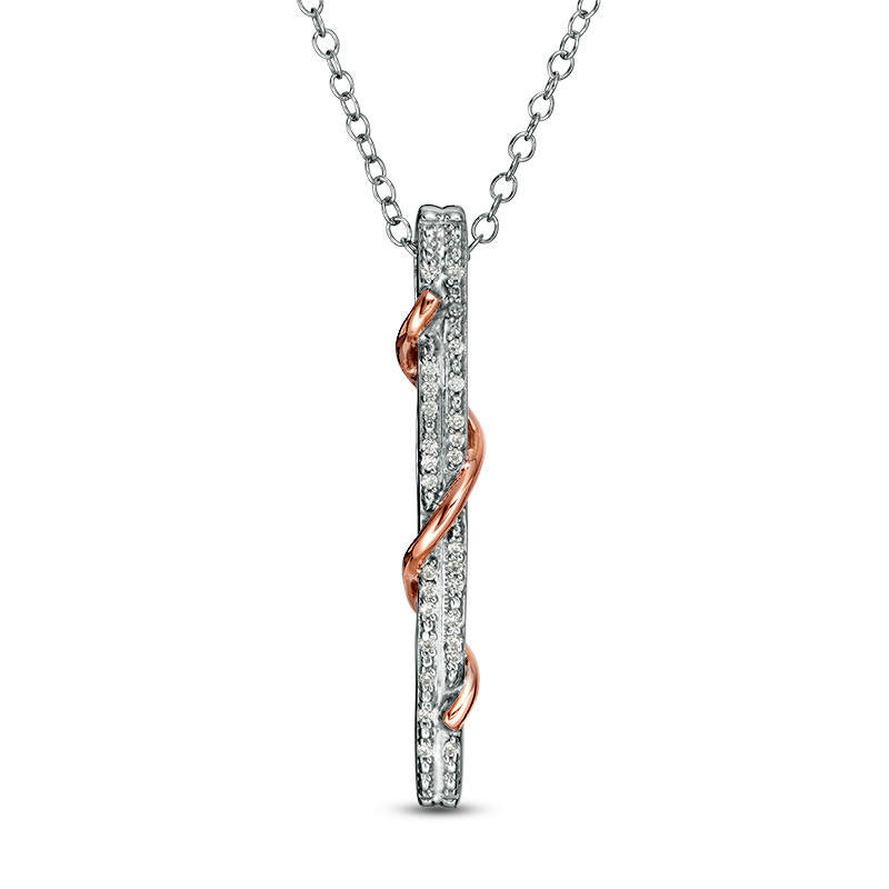 0.1 CT. T.W. Natural Diamond Double Row Bar Overlay Pendant in Sterling Silver and 10K Rose Gold