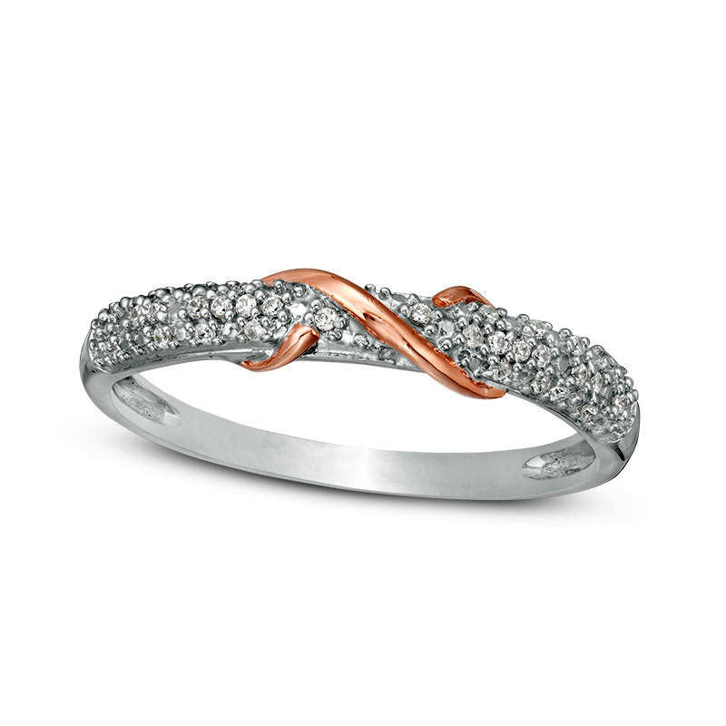 0.10 CT. T.W. Natural Diamond "S" Overlay Ring in Sterling Silver and Solid 10K Rose Gold