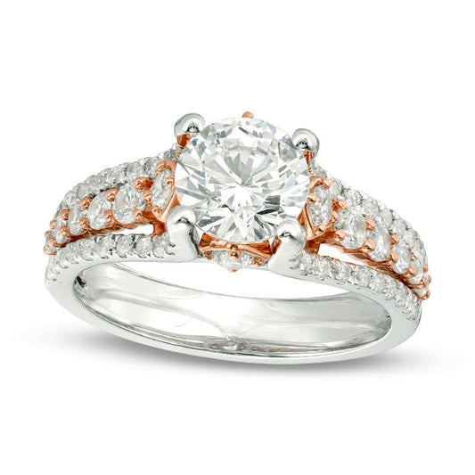 2.5 CT. T.W. Natural Diamond Multi-Row Engagement Ring in Solid 18K Two-Tone Gold (I/SI2)