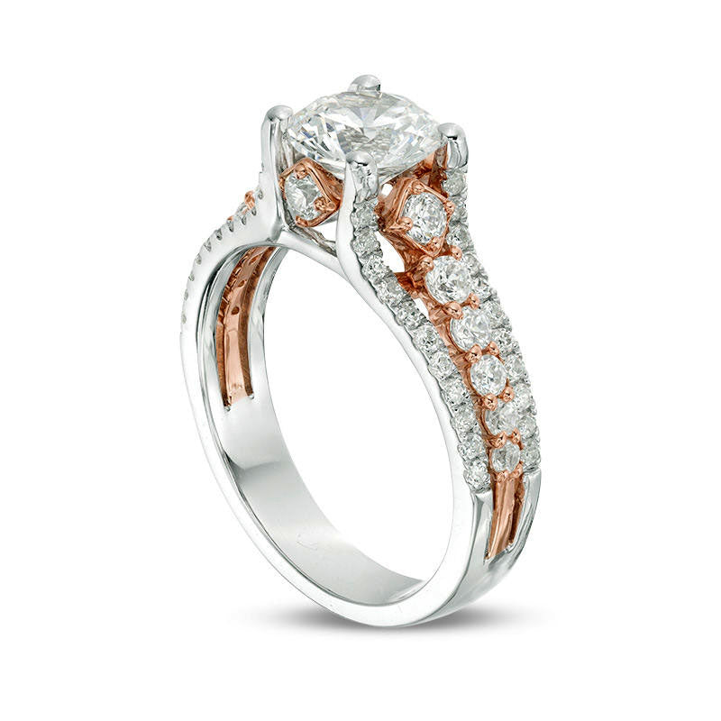 2.5 CT. T.W. Natural Diamond Multi-Row Engagement Ring in Solid 18K Two-Tone Gold (I/SI2)