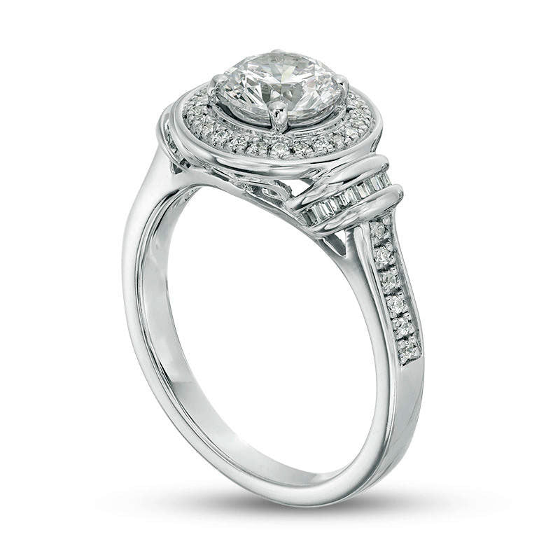 1.33 CT. T.W. Natural Diamond Collar Engagement Ring in Solid 18K White Gold (I/SI2)