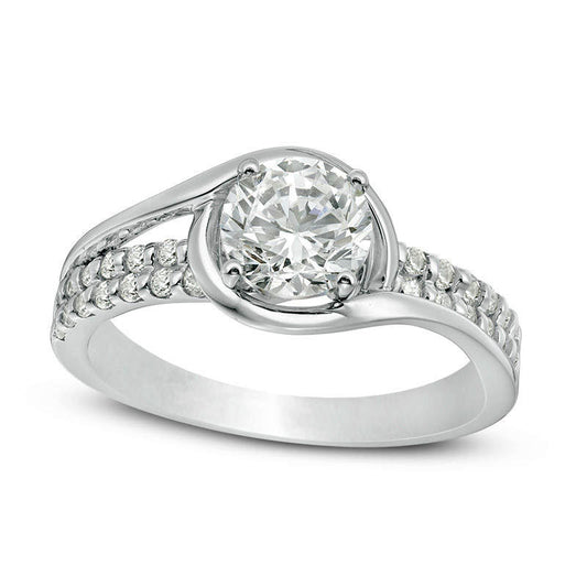 1.25 CT. T.W. Natural Diamond Double Row Bypass Engagement Ring in Solid 18K White Gold (I/SI2)