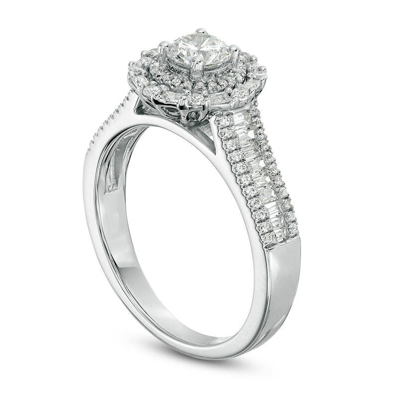 1.0 CT. T.W. Natural Diamond Bamboo Frame Engagement Ring in Solid 18K White Gold (I/SI2)