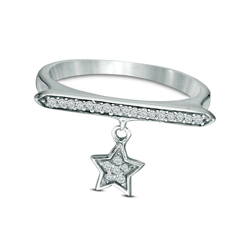 0.10 CT. T.W. Natural Diamond Bar and Star Charm Ring in Sterling Silver