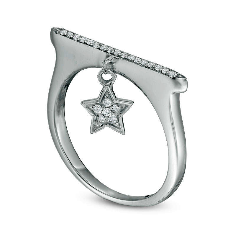 0.10 CT. T.W. Natural Diamond Bar and Star Charm Ring in Sterling Silver