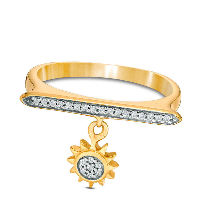 0.10 CT. T.W. Natural Diamond Bar and Sun Charm Ring in Sterling Silver with Solid 14K Gold Plate