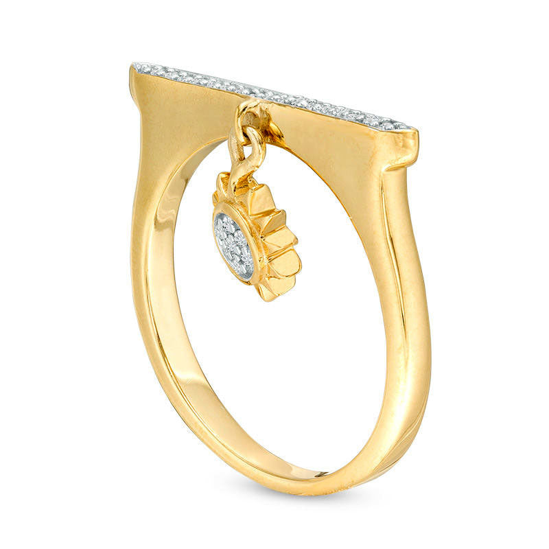 0.10 CT. T.W. Natural Diamond Bar and Sun Charm Ring in Sterling Silver with Solid 14K Gold Plate