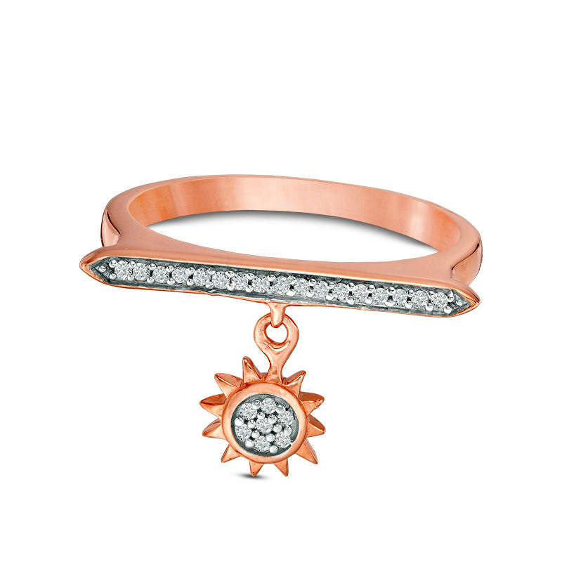 0.10 CT. T.W. Natural Diamond Bar and Sun Charm Ring in Sterling Silver with Solid 14K Rose Gold Plate