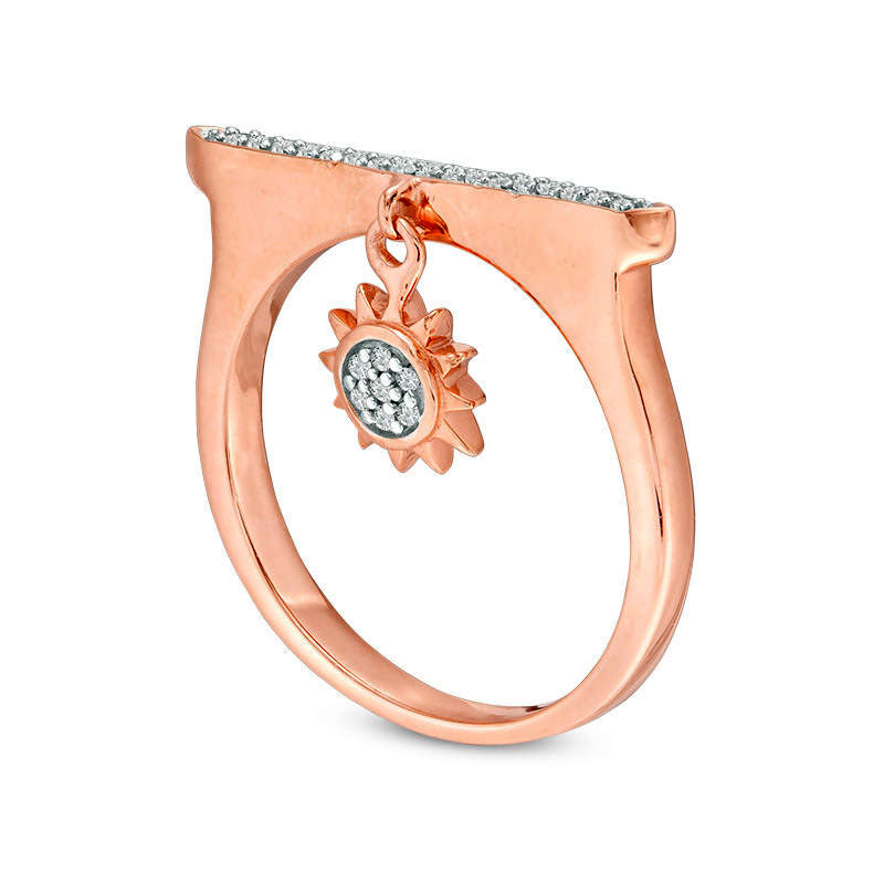 0.10 CT. T.W. Natural Diamond Bar and Sun Charm Ring in Sterling Silver with Solid 14K Rose Gold Plate