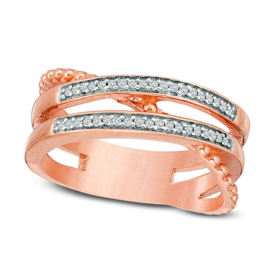 0.10 CT. T.W. Natural Diamond Crossover and Beaded Ring in Sterling Silver with Solid 14K Rose Gold Plate