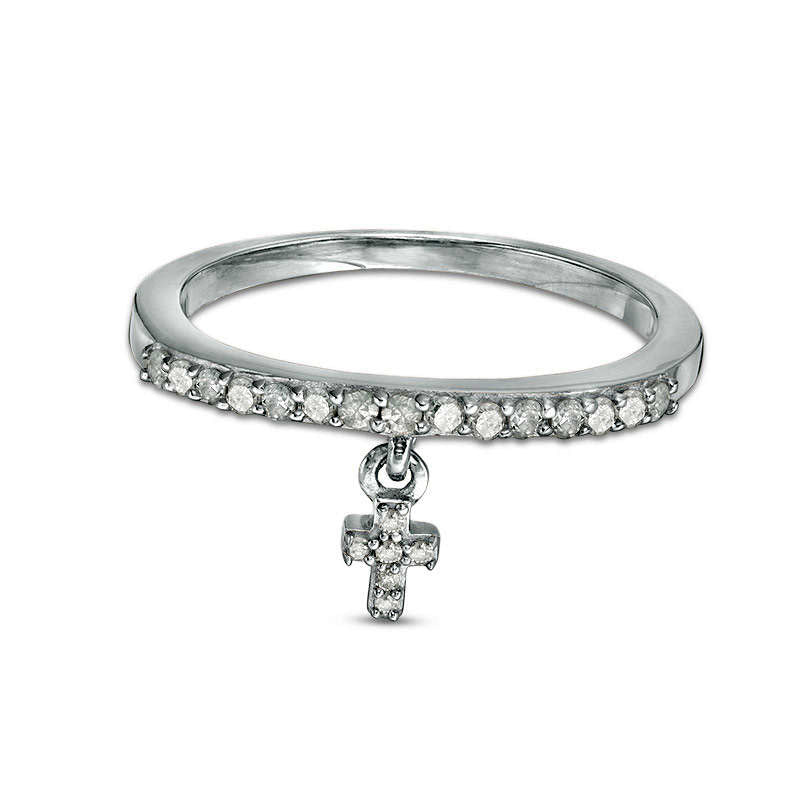 0.20 CT. T.W. Natural Diamond Cross Charm Ring in Sterling Silver