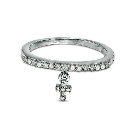 0.20 CT. T.W. Natural Diamond Cross Charm Ring in Sterling Silver