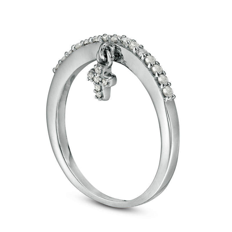 0.20 CT. T.W. Natural Diamond Cross Charm Ring in Sterling Silver