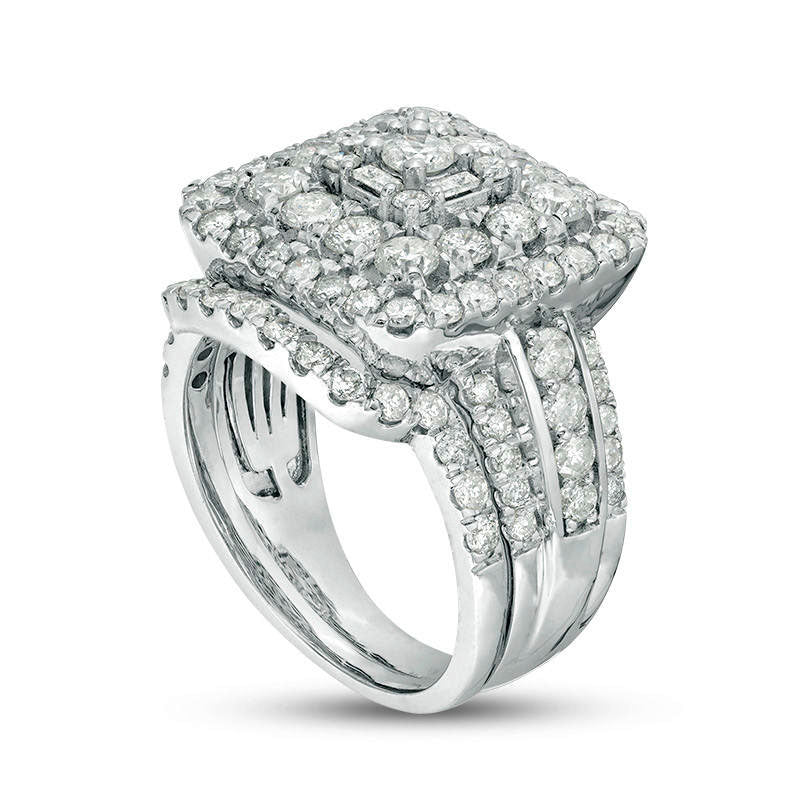 2.5 CT. T.W. Natural Diamond Square Frame Multi-Row Bridal Engagement Ring Set in Solid 10K White Gold