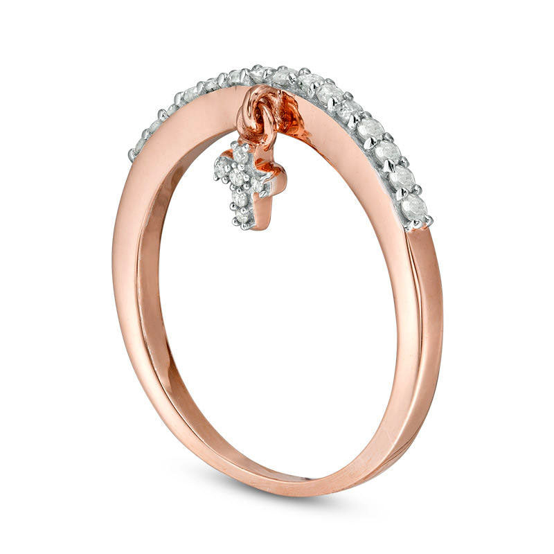 0.20 CT. T.W. Natural Diamond Cross Charm Ring in Sterling Silver with Solid 14K Rose Gold Plate