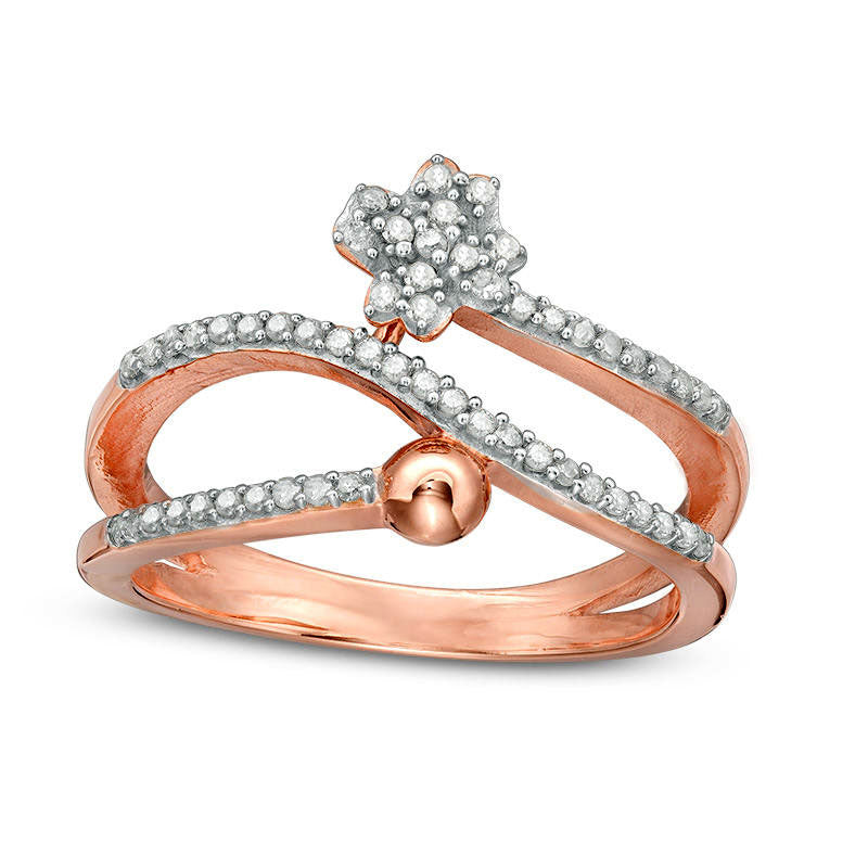 0.25 CT. T.W. Natural Diamond Flower and Ball Wrap Ring in Sterling Silver with Solid 14K Rose Gold Plate