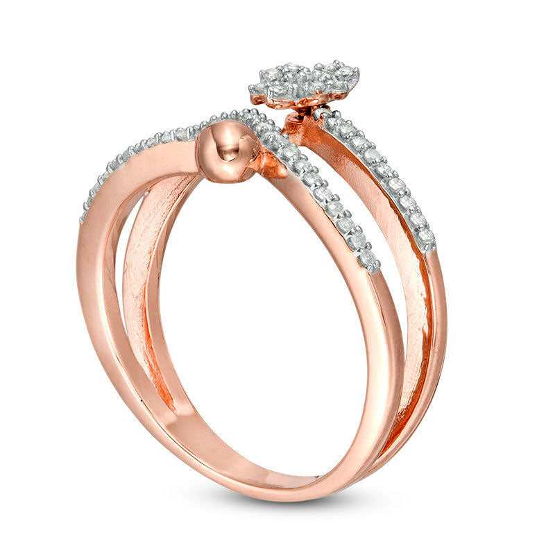 0.25 CT. T.W. Natural Diamond Flower and Ball Wrap Ring in Sterling Silver with Solid 14K Rose Gold Plate