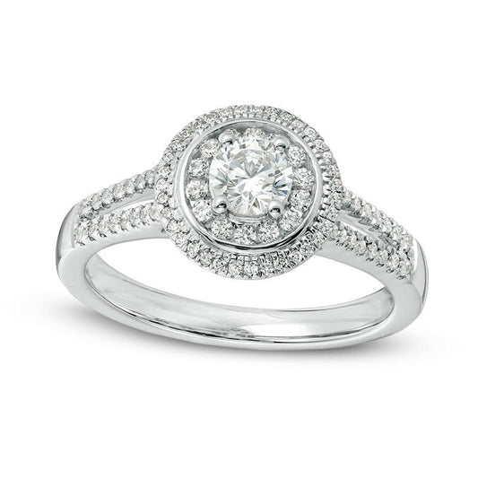 0.63 CT. T.W. Natural Diamond Double Frame Split Shank Engagement Ring in Solid 10K White Gold