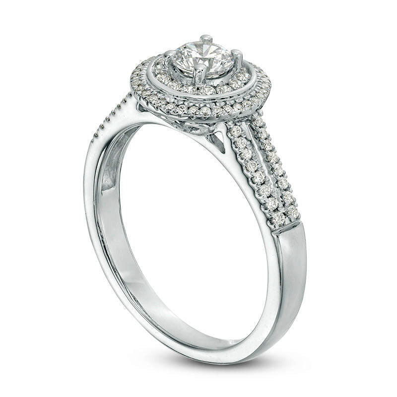 0.63 CT. T.W. Natural Diamond Double Frame Split Shank Engagement Ring in Solid 10K White Gold