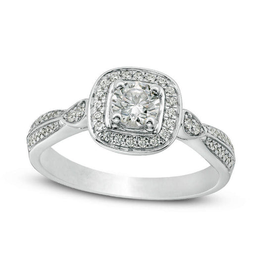 0.50 CT. T.W. Natural Diamond Cushion Frame Engagement Ring in Solid 10K White Gold