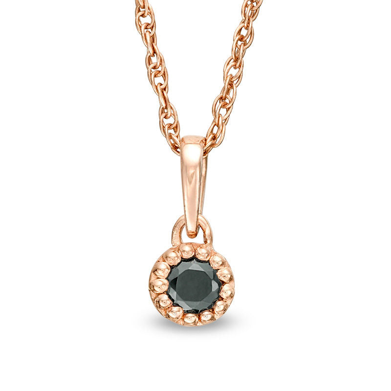 0.1 CT. Enhanced Black Natural Clarity Enhanced Solitaire Beaded Frame Pendant in 10K Rose Gold