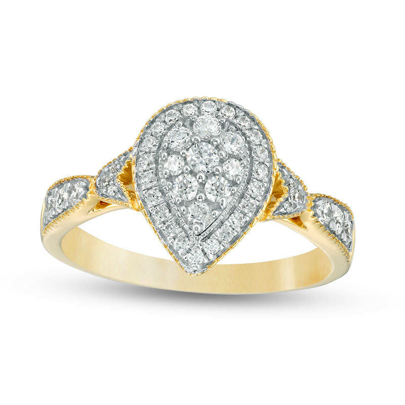 0.50 CT. T.W. Composite Natural Diamond Double Pear-Shaped Frame Antique Vintage-Style Engagement Ring in Solid 10K Yellow Gold