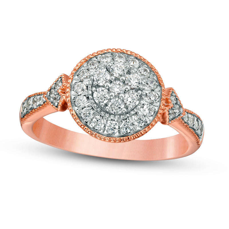 0.50 CT. T.W. Composite Natural Diamond Frame Tri-Sides Antique Vintage-Style Engagement Ring in Solid 10K Rose Gold