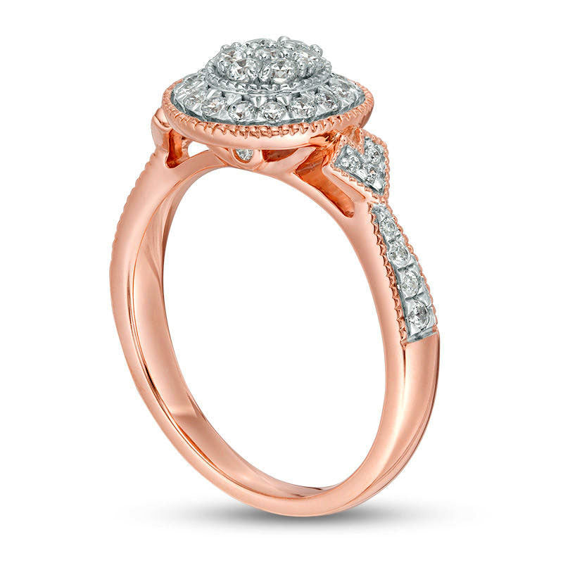 0.50 CT. T.W. Composite Natural Diamond Frame Tri-Sides Antique Vintage-Style Engagement Ring in Solid 10K Rose Gold