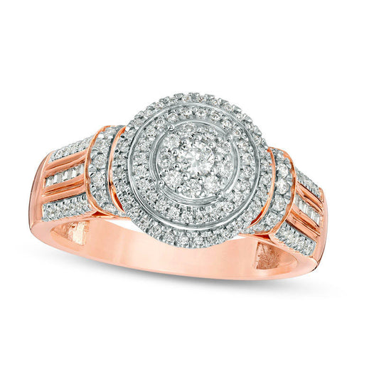 0.50 CT. T.W. Composite Natural Diamond Double Frame Collar Engagement Ring in Solid 10K Rose Gold