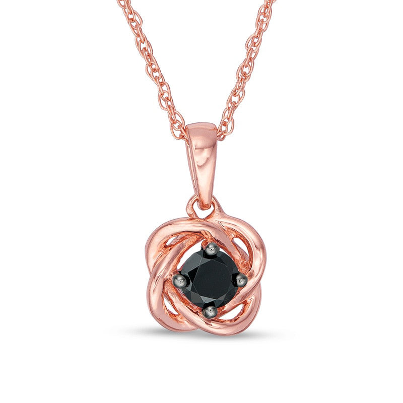 0.2 CT. Enhanced Black Natural Clarity Enhanced Solitaire Love Knot Pendant in 10K Rose Gold