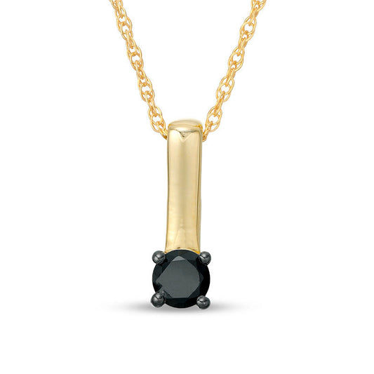 0.2 CT. Enhanced Black Natural Clarity Enhanced Solitaire Stick Drop Pendant in 10K Yellow Gold