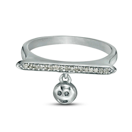 0.05 CT. T.W. Natural Diamond Bar and Smiley Face Charm Ring in Sterling Silver